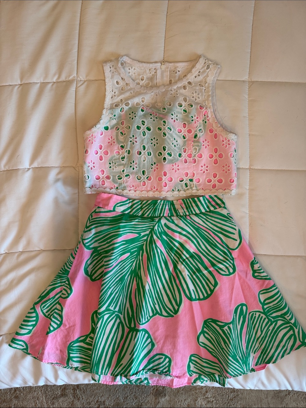 Lilly Pulitzer Pink & Green Floral Eyelet Two-Piece Set